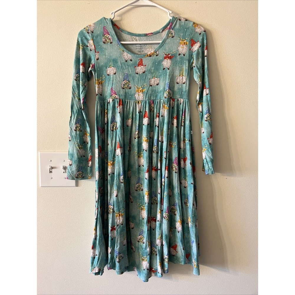 Posh Peanut Teal Gnome Print Long Sleeve Dress